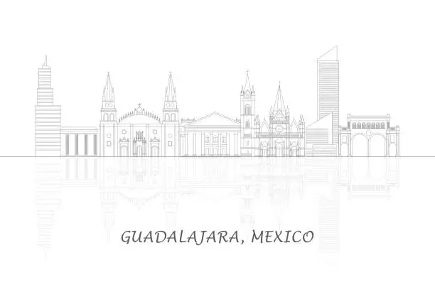 Vector illustration of Outline Skyline panorama of city of Guadalajara, Mexico