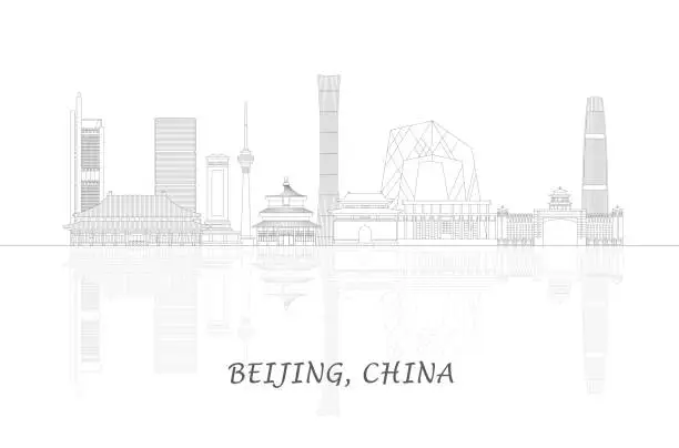 Vector illustration of Outline Skyline panorama of city of Beijing, China