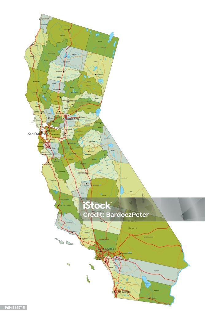 California Graphical Map Highly Detailed Editable Political Map With Separated Layers California ...