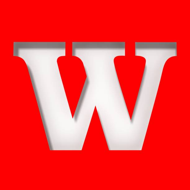 W letter white sign cut out stencil design isolated on red background