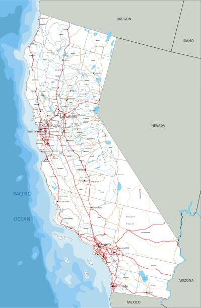 illustrazioni stock, clip art, cartoni animati e icone di tendenza di mappa stradale della california altamente dettagliata con etichettatura. - map san francisco bay area san francisco county california