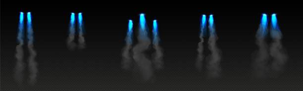 제트 또는 로켓 비행의 푸른 불 흔적 - taking off firework display rocket smoke stock illustrations