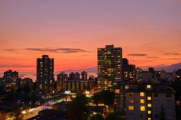istock Aerial view of a cityscape at sunset 1454564886