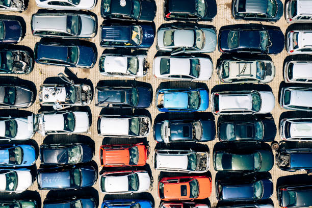 istock Junkyard Abandoned Cars Aerial View. 1454567215