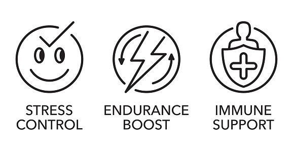 Icons set for Nutrient Supplement - Stress Control, Endurance Boost and Immune Support
