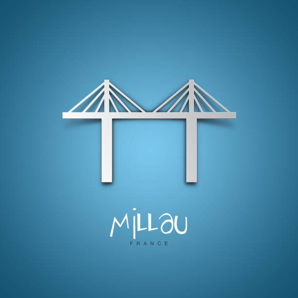 Millau, France. Greeting card. Blue background. No people. Copy space. Sample text.