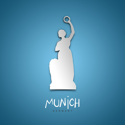 Munich, Germany. Greeting card. Blue background. No people. Copy space. Sample text.