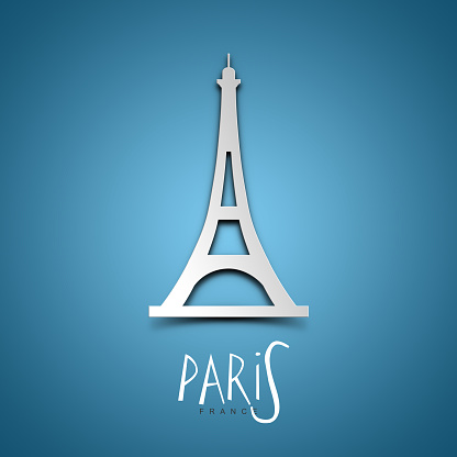 Paris, France. Greeting card. Blue background. No people. Copy space. Sample text.