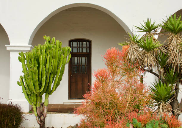 Arch covered porch on a Spanish mission