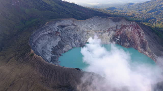 Aerial view of Ijen Volcano Crater blue lake , Java