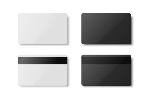 Vector White and Black Gift Card, Certificate, Guest Room, Plastic Hotel Apartment Keycard, ID Card, Sale, Credit Card Design Template for Mockup, Branding. Top View - Front, Back Side, Magnetic Strip Vector White and Black Gift Card, Certificate, Guest Room, Plastic Hotel Apartment Keycard, ID Card, Sale, Credit Card Design Template for Mockup, Branding. Top View - Front, Back Side, Magnetic Strip. gift certificate stock illustrations