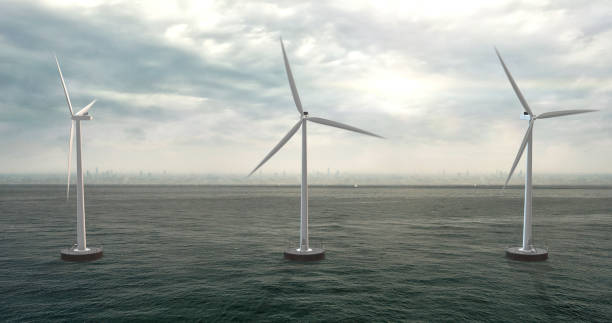 istock Wind turbines in the ocean. Environmental friendly electric energy. 1454586845