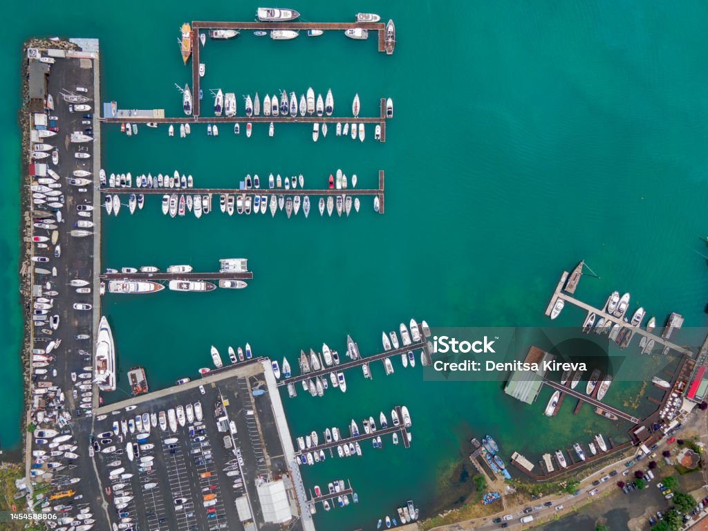Sozopol harbour drone shot From above Aerial View Stock Photo