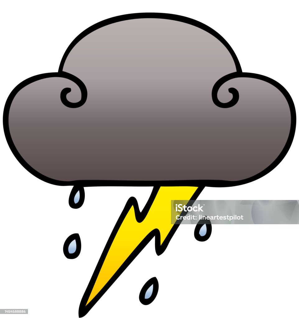 Thundercloud Vector Gradient Shaded Quirky Cartoon Thunder Cloud Stock Illustration ...
