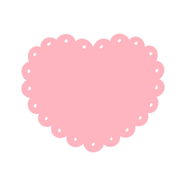 ilustrações de stock, clip art, desenhos animados e ícones de scalloped edge doily heart frame badge vector. simple label sticker template. cute valentines day frill ornament. vector illustration isolated on white background. - doily heart shape animal heart valentines day