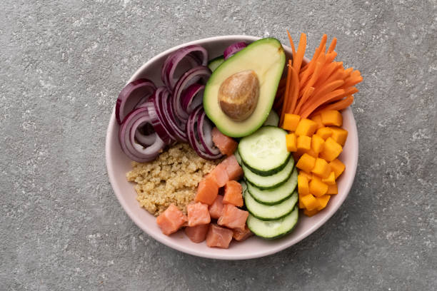 istock Boiled Quinoa with salmon and vegetables 1454590422