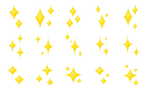 ilustrações de stock, clip art, desenhos animados e ícones de star icon space sparkle gold yellow shiny flat set - christmas backgrounds glitter star shape