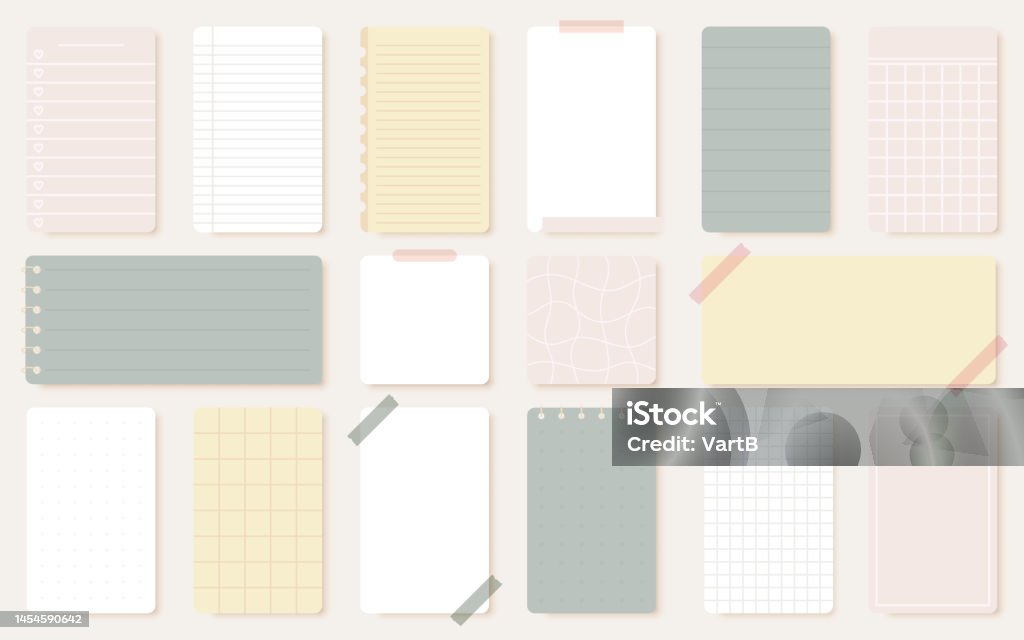 Notepad Sticker Layout Sheet Notepad Sticker Planner List Pastel Flat Set Stock Illustration ...