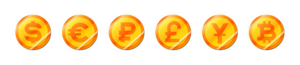 istock Golden paper sticker currency coin different country's vector illustration 1454592654