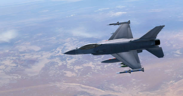istock Advanced Fighter Jet Flying Above The Clouds. Accelerates And Disappears. 1454593217