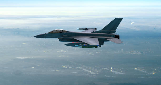 istock Advanced Fighter Jet Flying Over The Industrial City. Accelerates And Disappears. 1454593224