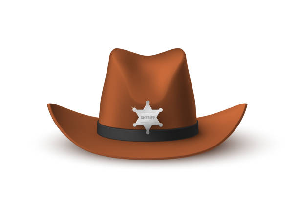 illustrations, cliparts, dessins animés et icônes de shérif chapeau de cow-boy marron avec étoile vecteur réaliste western vintage costume coiffe casquette - cowboy hat personal accessory equipment headdress