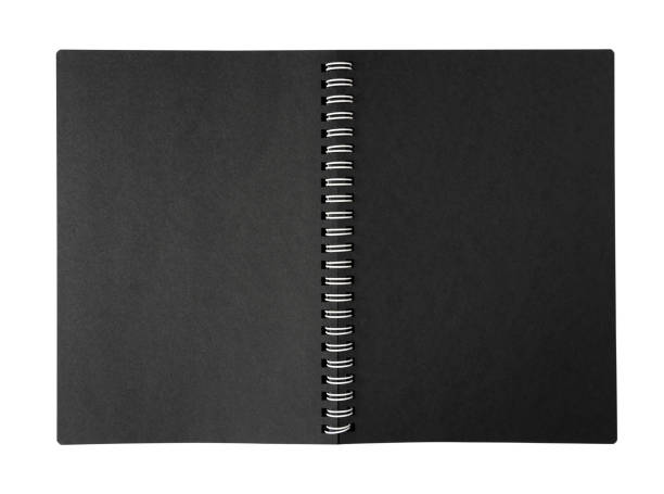 istock open notebook with metal spiral and black blank pages isolated on white 1454595314
