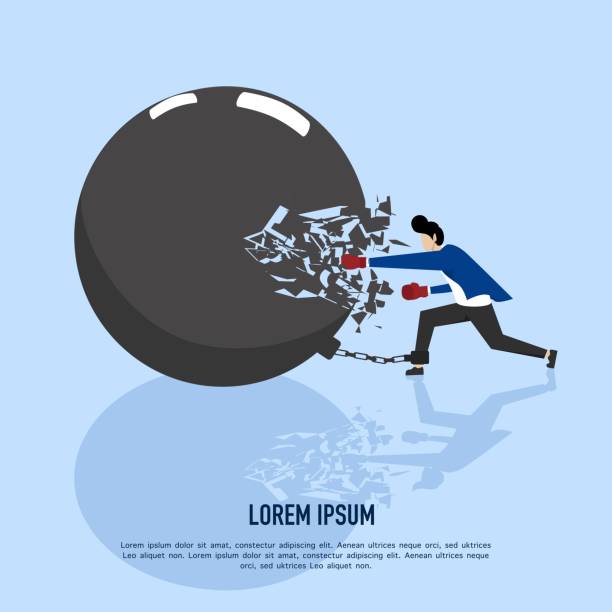 istock escape and liberation concept, confident businessman uses punch to break heavy chain burden. 1454596786
