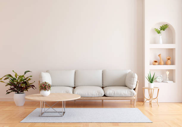 istock Brown sofa in living room with copy space, 3D rendering 1454598780