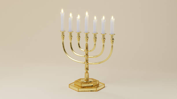 istock 3D rendered hanukkah menorah with candles 1454604585