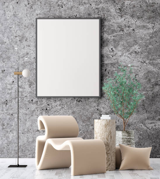istock mock up poster frame in modern interior background, living room, Scandinavian style, 3d render, illustration 1454605048