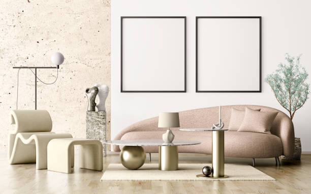 istock mock up poster frame in modern interior background, living room, Scandinavian style. 3d rendering 1454605580