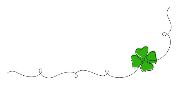ilustrações de stock, clip art, desenhos animados e ícones de one continuous line drawing of four-leaved clover. good luck floral symbol in simple linear style. concept for web banner saint patrick day in editable stroke. doodle vector illustration - four leaf clover clover luck leaf