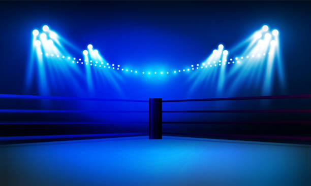 ilustrações de stock, clip art, desenhos animados e ícones de boxing ring arena and spotlight floodlights vector design. - wrestling