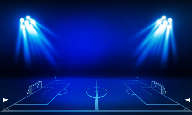 istock Football arena field with bright stadium lights vector design Vector illumination 1454607388