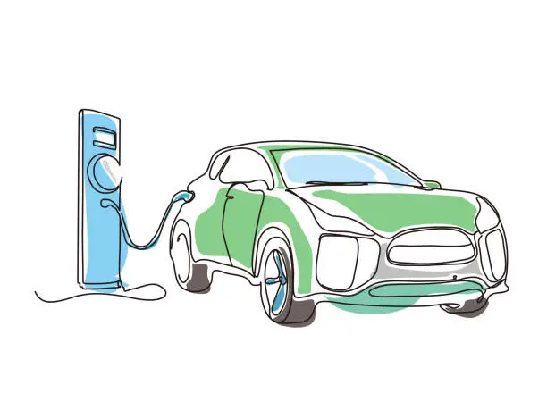 Vector illustration of sketch lifestyle A013_electric vehicle charging vector illustration graphic EPS 10