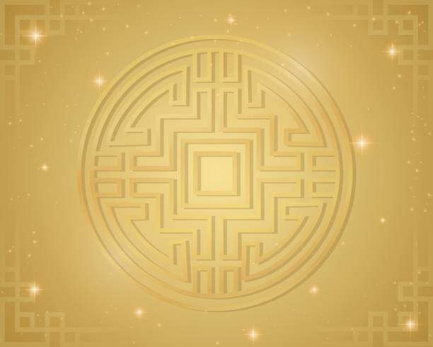 Golden chinese coin background with lights for celebrate Chinese New Year, etc Golden chinese coin background with lights for celebrate Chinese New Year, etc. chinese yuan coin stock illustrations
