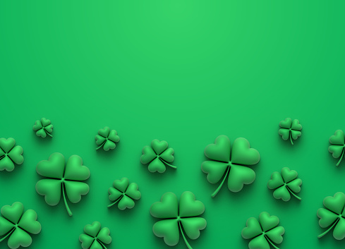 St. Patrick's Day 3D shamrock four-leafed clover green background.