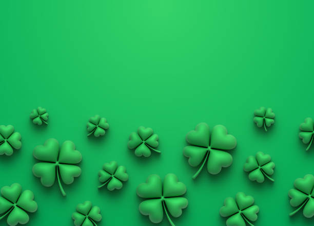 St. Patrick's Day 3D Clover Shamrock Background St. Patrick's Day 3D shamrock four-leafed clover green background. clover leaf stock pictures, royalty-free photos & images