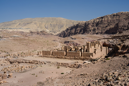 Great Temple in Petra is a nabataean grand monumental complex south of the Colonnaded Street at Petra, Jordan