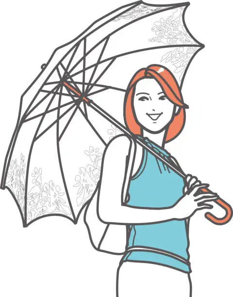 Vector illustration of Woman Wearing a Parasol.