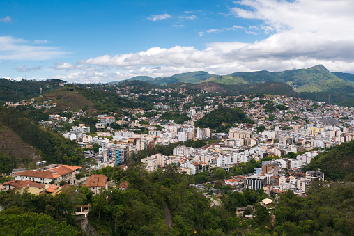 Nova Friburgo City Aerial View With Mountains Around.