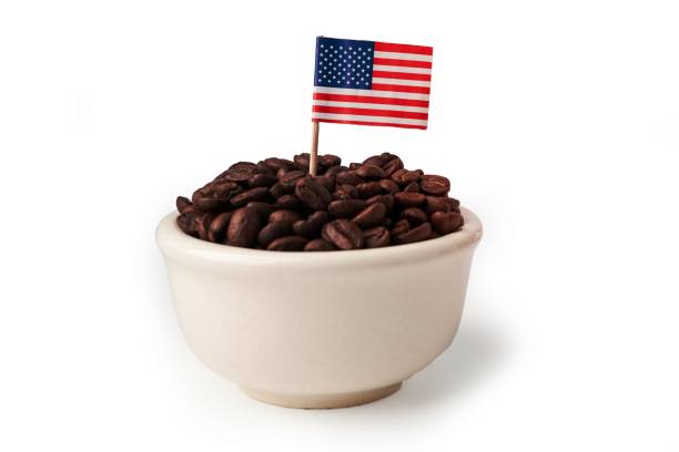 coffee bean in cup with usa america flag. - photography starbucks flag sign imagens e fotografias de stock