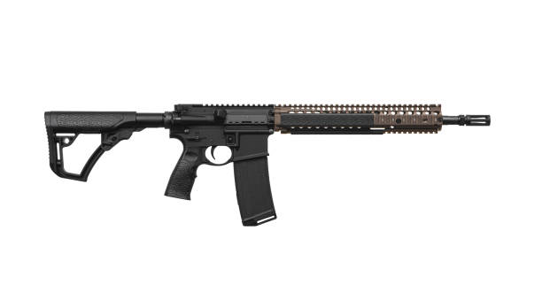 istock Modern automatic rifle isolated on white background. Weapons for police, special forces and the army. Automatic carbine. Assault rifle on white back. 1454636422