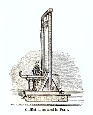 Guillotine as used in Paris for beheading from out-of-copyright 1898 book 