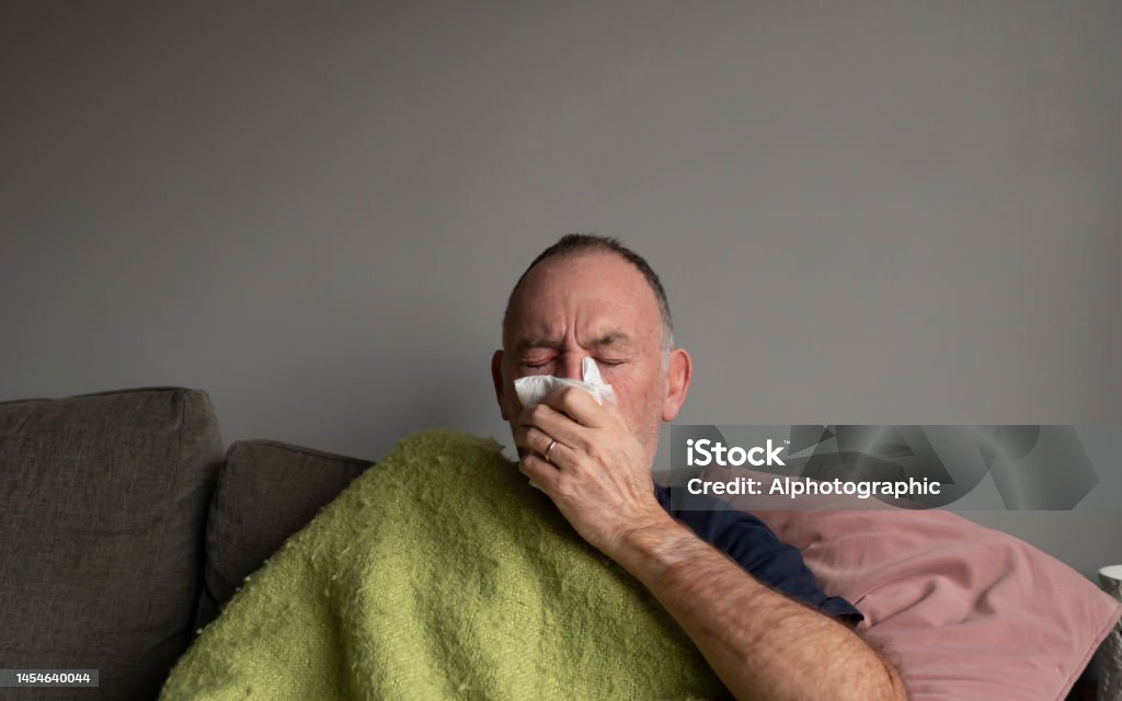 Man With Cold Senior Man Suffering With Cold And Flu Symptoms Stock Photo - Download ...