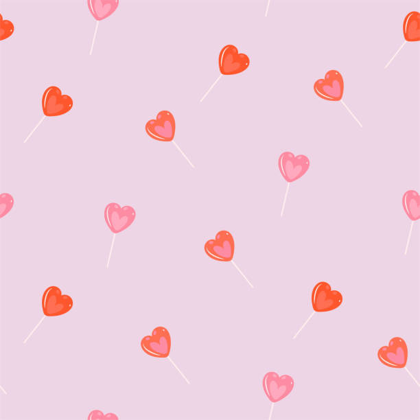ilustrações, clipart, desenhos animados e ícones de padrão sem costura com corações de pirulito vermelho e rosa. desenho vetorial. - valentines candy