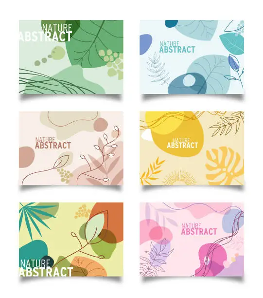 Vector illustration of Set of modern abstract floral templates for various purposes with copy space