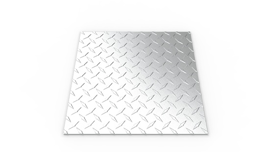 A 3D rendered metal diamond plate isolated in white studio background.