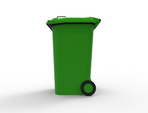 istock 3D rendered green consumer trash waste bin container isolated on a white studio background 1454643325
